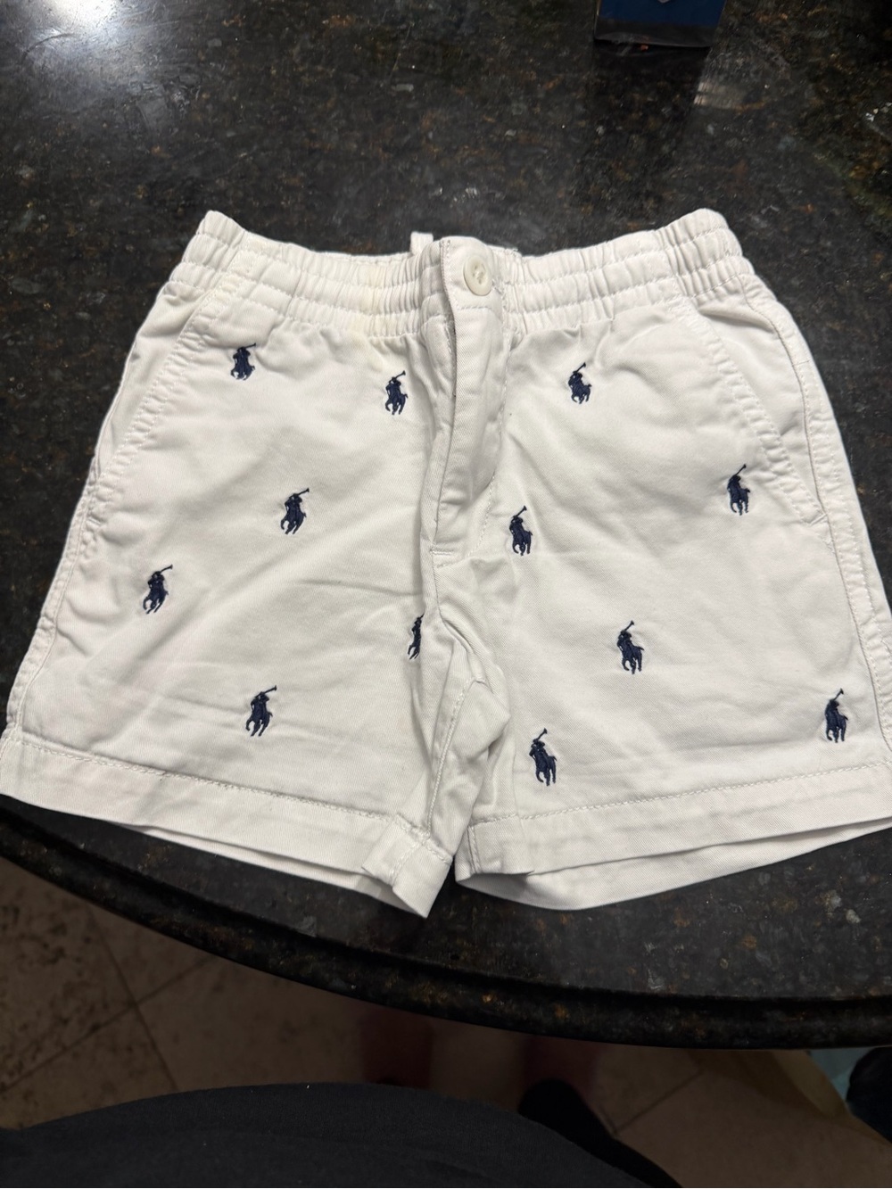Ralph Lauren White Shorts with Navy Polo Player Embroidery